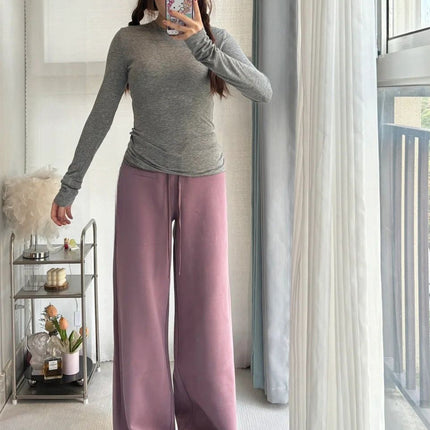 fleece-lined Thickened Straight Sports Pants Women's 2024 Autumn and Winter New Lazy Wind Dipped Casual Wide Leg Floor Trousers