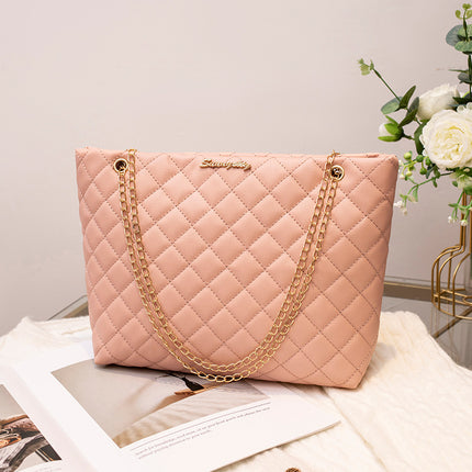 Diamond Embroidery Large-Capacity Tote Bag 2025 New Model Solid Color Chain Hardware Letter Decoration Magnetic Buckle Shoulder Bag