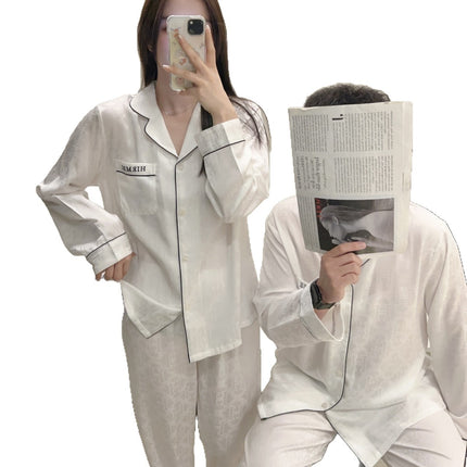 Light Luxury High-End Couple's Pajamas for Men with H Brand Embroidery, Spring and Autumn Ice Silk Long-Sleeve Simple Thin Homewear Set