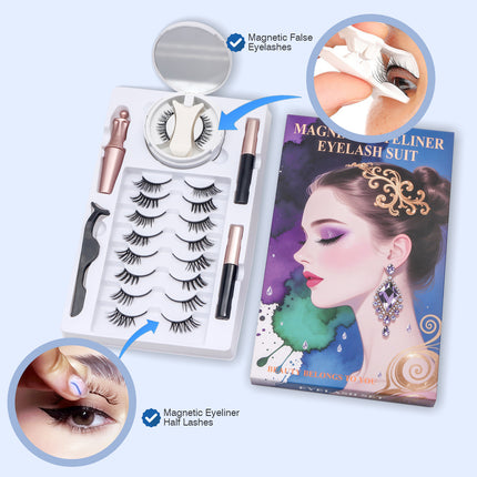 Wholesale magnetic eyeliner false eyelashes magnet false eyelashes 3D three-dimensional net red magnetic false eyelashes 3 pairs of suit