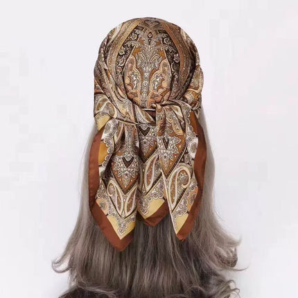 Simulated Silk Printed Silk Scarf for Women, Korean Cashew Leopard Print Headscarf, Four-Season Scarf, Professional Scarf Wholesale
