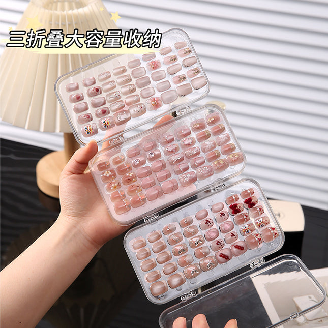 Nail Wearing Nail Storage Box Dustproof Transparent Storage Fit Box Three Folding Cosmetic Table Jewelry Storage Box