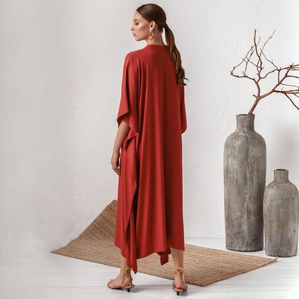 New European and American Style Silky Polyester Loose Long Dress Beach Bikini Swimsuit Blouse Seaside Holiday Sun-protective Shirt Long Gown