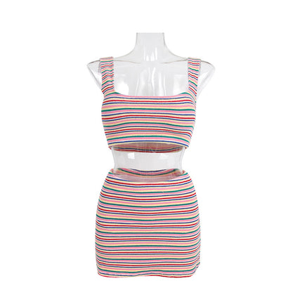 New Swimsuit Women's Conservative Stripe Split High-end Small Chest Bikini Vest Flesh Covering Slim Hot Spring Swimsuit