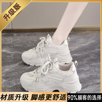 Full Leather Sports Shoes for Women Fleece-Lined 2025 New Spring & Fall Student Soft Sole Waterproof Anti-Slip White Thick Sole Dad Shoes