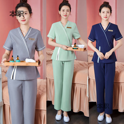[SPA beauty salon] beautician summer short-sleeved overalls confinement center foot bath massage technician clothes suit