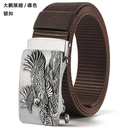 Canvas Belt Men's Toothless Automatic Buckle Middle-aged and Young People's Long plus size Business Jeans Retro Nylon Pants Belt