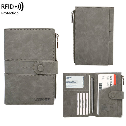 Cross-Border Skin-Feel Anti-Theft Rfid Passport Holder Zipper Buckle Passport Cover Document Holder Multi-Functional Travel Passport Bag