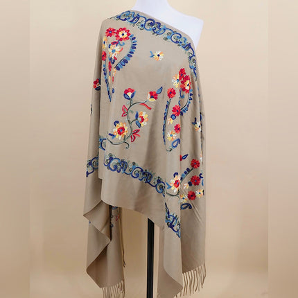 Ethnic Style Border Cashew Embroider Flower 300g Scarf Imitation Cashmere Gift Shawl Travel Cloak Warm Shawl