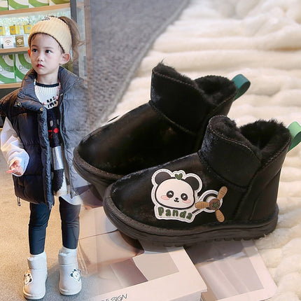 2025 New Korean Style Children's Snow Boots, Cute Cartoon Leather Surface, Warm Cotton Boots, Short Boots, Padded and Thickened Children's Shoes