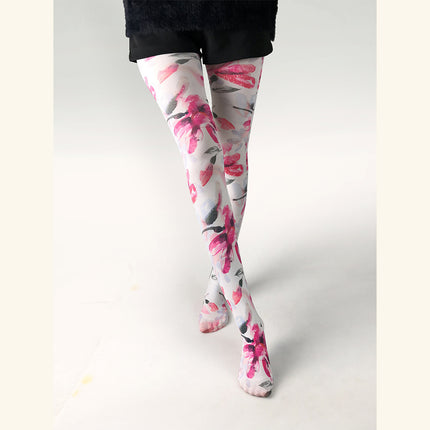 Cross-border thin printed pantyhose spring and autumn versatile butterfly wild abstract retro stockings women's socks anti-snagging wholesale