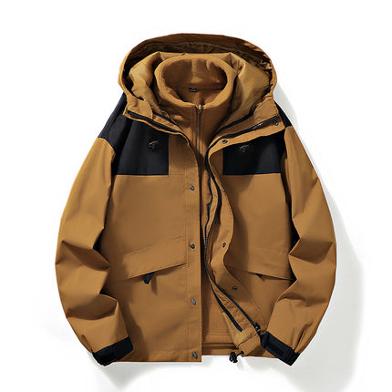 Men's and Women's Windproof Outdoor Mountaineering Suit Three-in-One Removable Shake Grain Liner Couple's Hooded Jacket