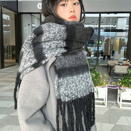 Unlimited Secret ~ dark blue light blue * striped thickened warm all-match scarf green autumn and winter couple plaid scarf