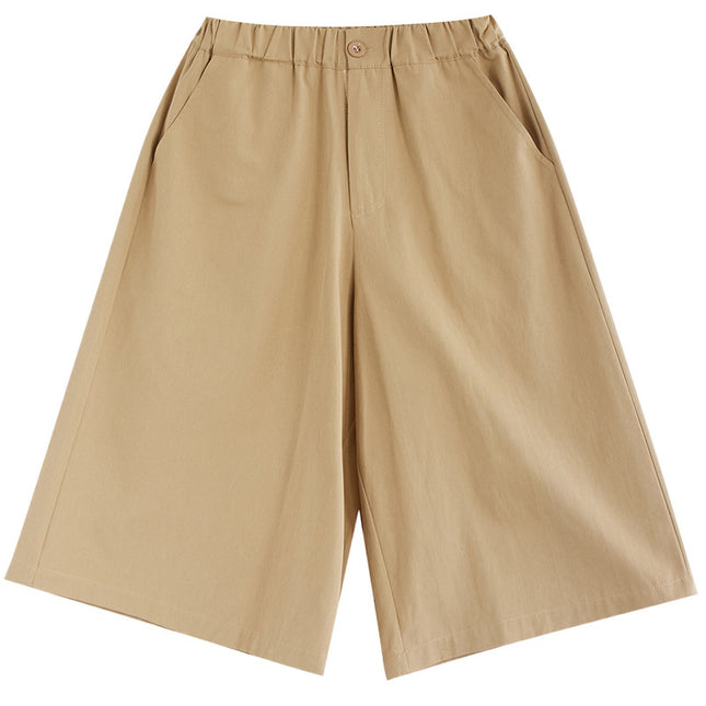 Actual Shot of 2025 Summer New Style Elastic Waist Loose Large Size Women's Versatile Fashionable Slim Casual Three-Quarter Wide Leg Pants