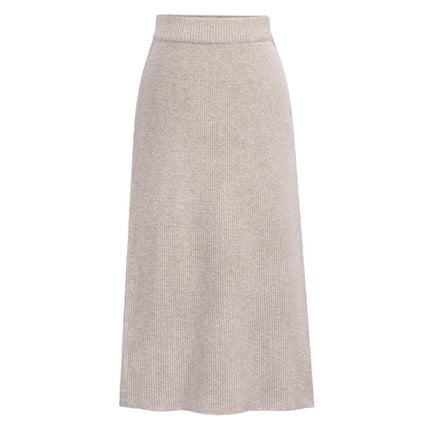 Cross-border Amazon European and American size skirt autumn and winter high waist back slit solid color woolen A- line skirt one-step skirt