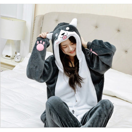 Autumn and Winter Flannel Dragon Training Cartoon Cheshire Cat Dinosaur Siaman Pajamas for Men and Women Tianma Home Clothes Clown Husky