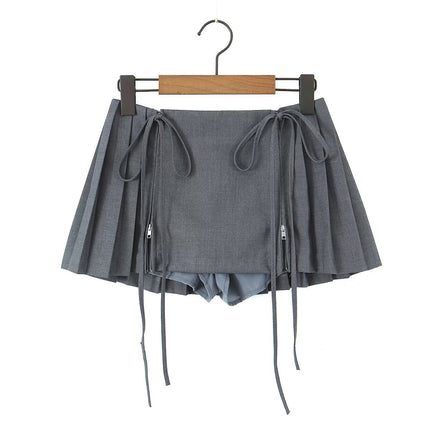 Aliexpress Saw Independent Site Zippered Skirt with a Stylish Design, Waist Tie, Energetic Pleated Low-Waist Mini Skirt