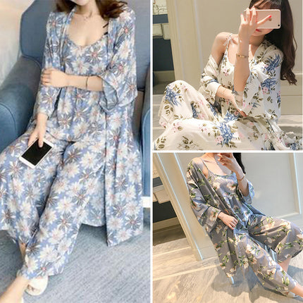 Foreign trade cross-border three-piece flower fresh sweet pajamas women's suspenders pants pajamas loose home clothes suit factory