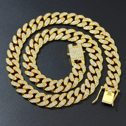 European and American Hip-Hop Diamond-Encrusted Cuban Chain Necklaces, Street Dance and Rap Wholesale Full Diamond Cuban Chain with Small Dragon Whiskers, Cross-Border