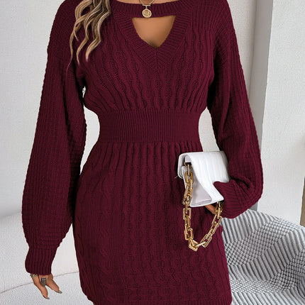 Real Shot of 2025 Autumn and Winter Pure Color Twist Cut Out Lantern Sleeves Hip-Covering Sweater Skirt Independent Station Cross-Border European and American Clothing