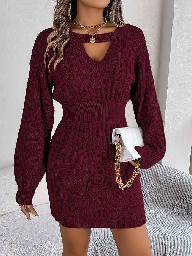 Real Shot of 2025 Autumn and Winter Pure Color Twist Cut Out Lantern Sleeves Hip-Covering Sweater Skirt Independent Station Cross-Border European and American Clothing