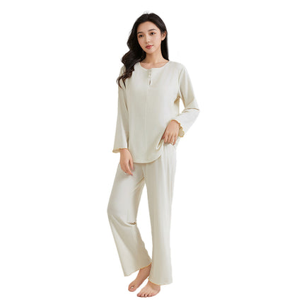 Category a Spring and Summer New National Style Lyocell Cotton 7A Antibacterial Women's Pajamas with Breast Pads Bra-Free Round Neck Home Clothes