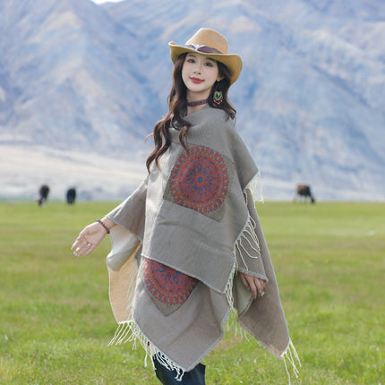 Xinjiang Xizang Travel Photo Split Pocket Ethnic Scarf Women's Dual-use Warm Outer Cape Cape Shawl