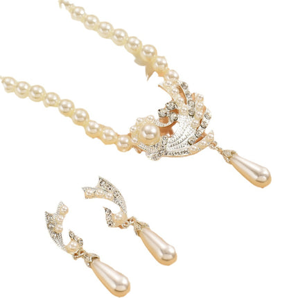 Riot Pearl Necklace Earrings Set Bridal Dress All-match Accessories Fashion Alloy Necklace Two-piece 1006