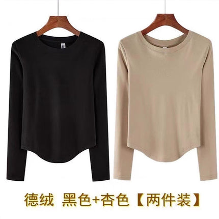 Autumn and Winter Thickened Short Irregular Long-Sleeve T-Shirt for Women, Brushed Slim-Fit Base Layer Top