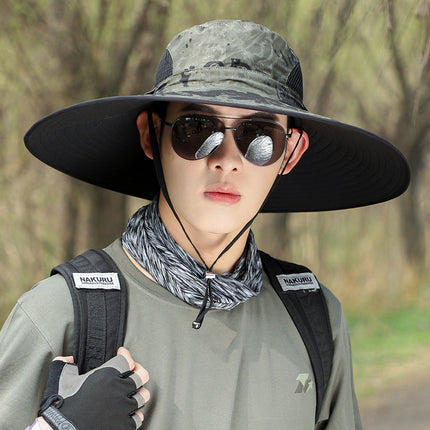 Summer big brim Hat sun protection windproof fisherman hat men and women outdoor mountaineering fishing sun hat mesh breathable sun hat