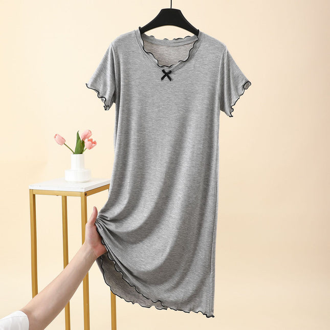 Modal Dress Women's Summer Thin Short-Sleeved A-Line Skirt Mid-Length Home Casual Skirt Ear-Hemmed Loose Nightgown