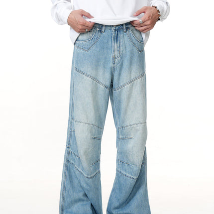 11Kn American Washed Clear Blue Bootcut Jeans for Men and Women Deconstructed Retro Straight Loose Trendy Slim Casual Pants