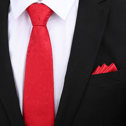 Formal wear wedding tie men's 8CM bridegroom wedding Korean style wine red business tie narrow zipper lazy men and women