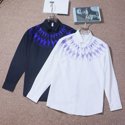 Heavy industry hot drilling front and rear lightning long-sleeved shirt shirt fat guy single wear outer wear personality niche plus size