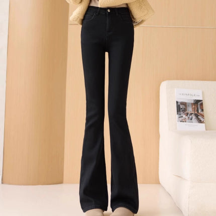 fleece-lined Thickened Black Micro-La Jeans Women's Fashionable All-Match New High Waist Slim-Fit Slim Stretch Horseshoe Trousers