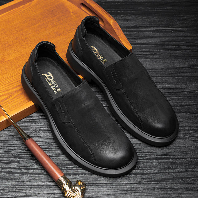 Men's Shoes New Spring Genuine Leather Fashion Leather Shoes Men's Slip-On Suede Retro Business Shoes Versatile Casual Shoes Trendy
