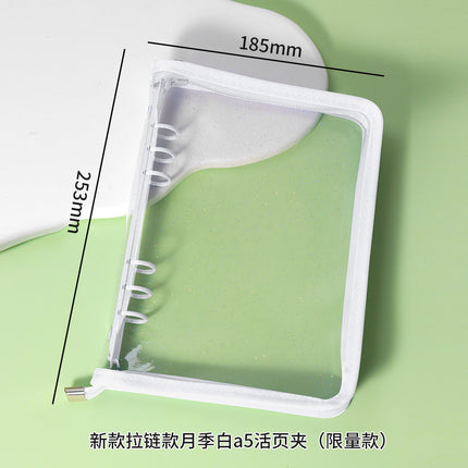 Japanese A5 Transparent Loose-leaf Black Glitter Zipper 6-hole Notebook Ins Style Star Chaser Ledger PVC Case