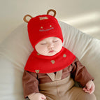 Round Ears Knitted Hat Red Set / 1-12 months 38-46cm