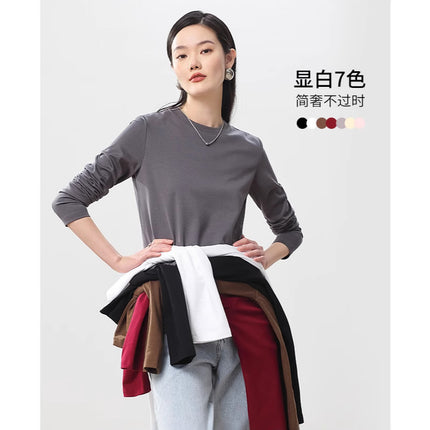 Cross-Border Women's Fitted Round-Neck Slimming Long-Sleeve Quick-Dry T-Shirt Versatile Top Lightweight Quick-Dry