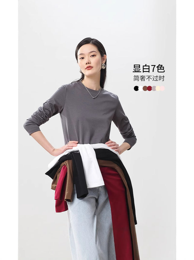 Cross-Border Women's Fitted Round-Neck Slimming Long-Sleeve Quick-Dry T-Shirt Versatile Top Lightweight Quick-Dry