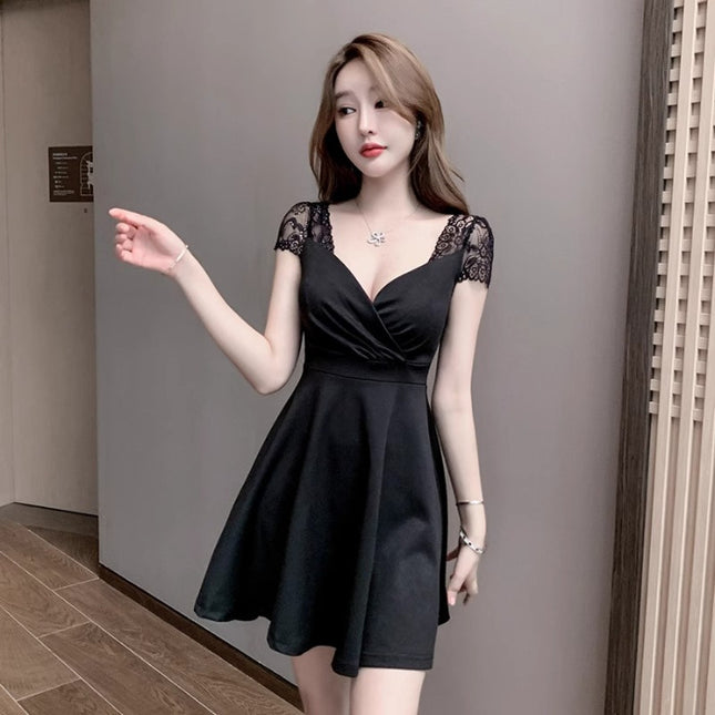 Nightclub Short Skirt, Slimming Belly, Nightclub Work Clothes, Main Store Lace Foot Bath Splicing Dress