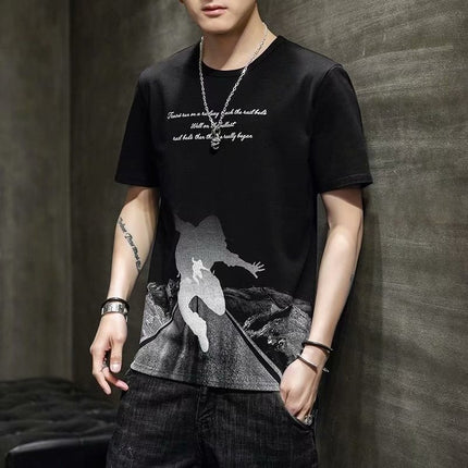Short-Sleeved Men's Thin Simple 2024 T-Shirt New Loose Round Neck Summer Ins Trendy Hong Kong Style Student Male Street Stall Wholesale