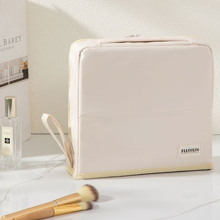 Vertical Cosmetic Bag with Large Capacity and High Aesthetic Appeal, Pu Handbag, Eyeshadow Case, Travel Partitioned Pencil Case, Storage Bag