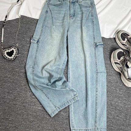 American Style Workwear Wide Leg Jeans Women's 2025 Spring and Autumn New Retro High Waist Slimming Loose Mop Machete Trendy Pants