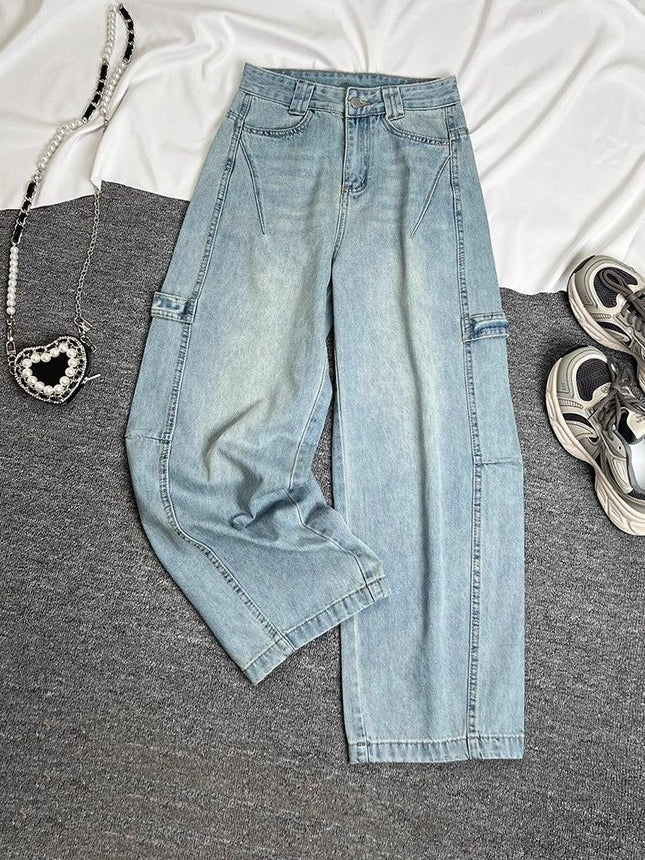 American Style Workwear Wide Leg Jeans Women's 2025 Spring and Autumn New Retro High Waist Slimming Loose Mop Machete Trendy Pants