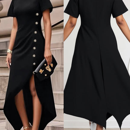 Cross-border Amazon European and American Women's Fashion Elegant Irregular Hem Side Button Decoration dress