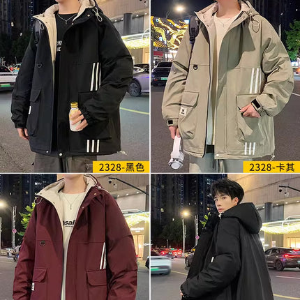 WASUUP Cotton Warm Jacket Men's Autumn and Winter New Hooded Trendy Brand Casual Clothes Handsome Cold Resistant Workers