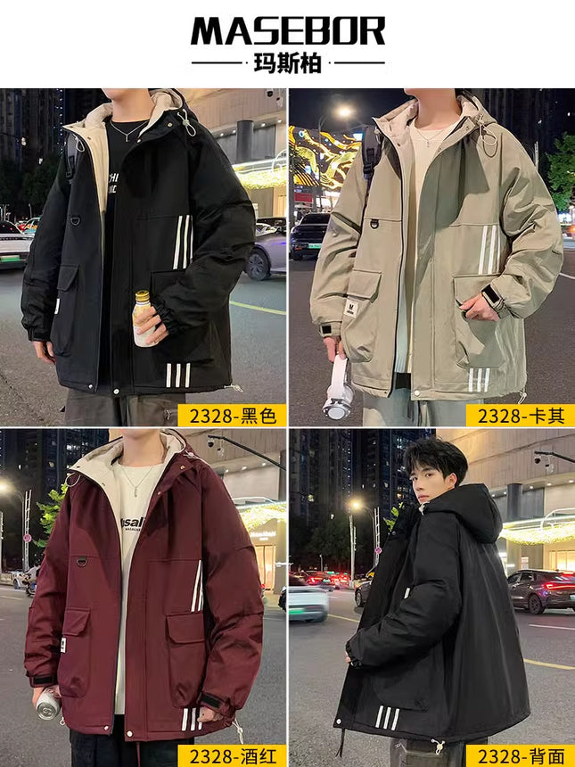WASUUP Cotton Warm Jacket Men's Autumn and Winter New Hooded Trendy Brand Casual Clothes Handsome Cold Resistant Workers