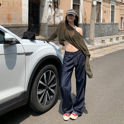 Denim Blue American Loose Wide-Leg Pants for Women 2025 Summer and Autum Thin Draped Floor-Length Casual Jeans for Women