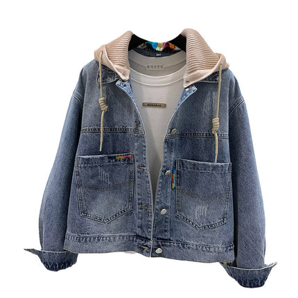 Denim Coat Women's 2024 Spring New Loose Korean Style Trendy Ins Detachable Cap Net Red Tooling Denim Clothes